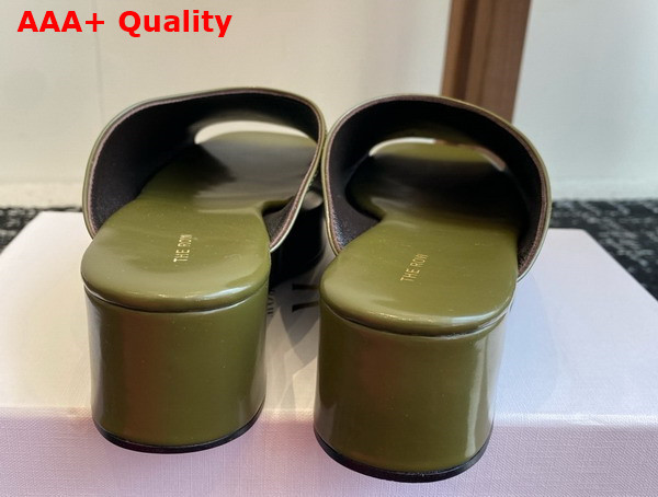 The Row Emi Flatform Sandal in Dark Green Polished Calfskin Leather Replica