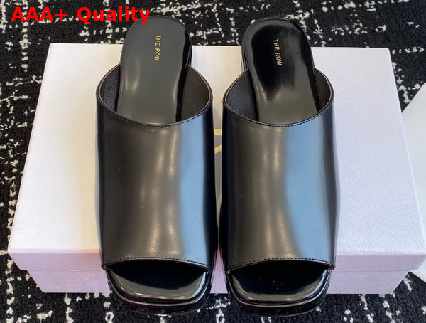 The Row Emi Mule in Black Polished Calfskin Leather Replica