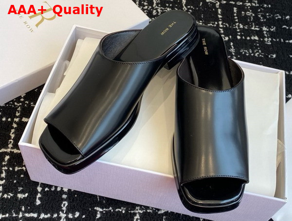 The Row Emi Mule in Black Polished Calfskin Leather Replica