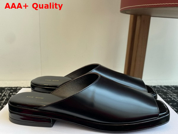 The Row Emi Mule in Black Polished Calfskin Leather Replica