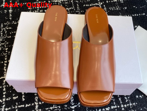 The Row Emi Mule in Brown Polished Calfskin Leather Replica