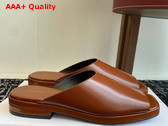 The Row Emi Mule in Brown Polished Calfskin Leather Replica