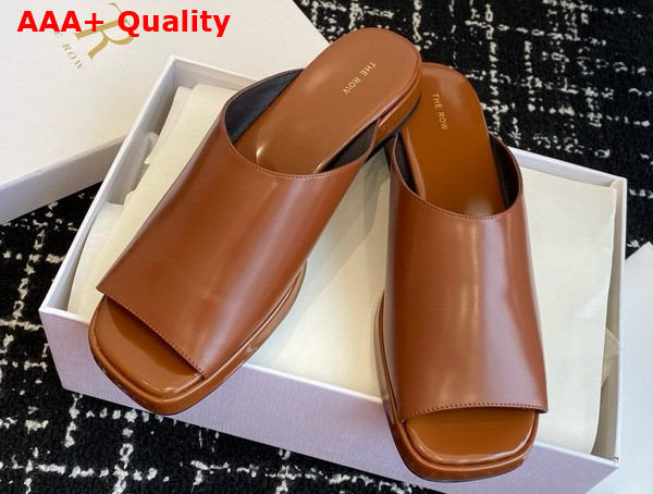 The Row Emi Mule in Brown Polished Calfskin Leather Replica