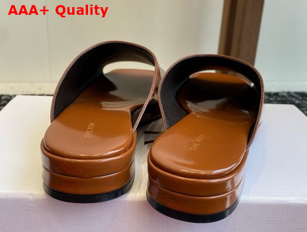 The Row Emi Mule in Brown Polished Calfskin Leather Replica