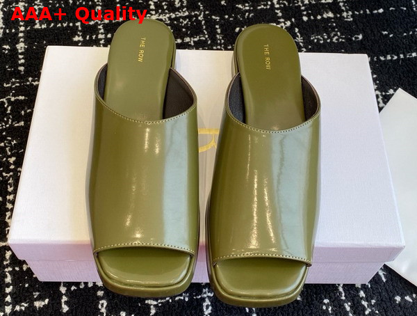 The Row Emi Mule in Dark Green Polished Calfskin Leather Replica