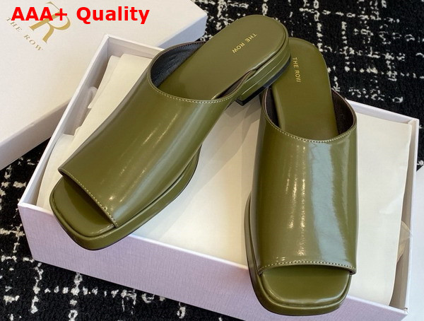 The Row Emi Mule in Dark Green Polished Calfskin Leather Replica