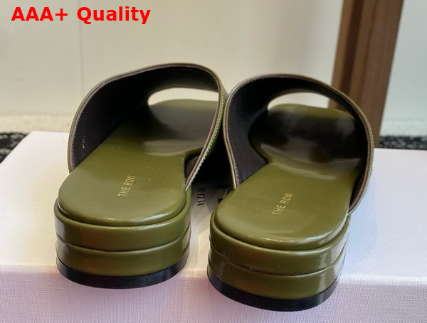 The Row Emi Mule in Dark Green Polished Calfskin Leather Replica