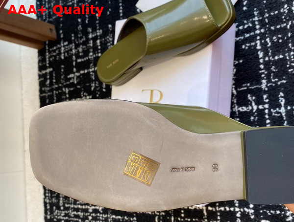 The Row Emi Mule in Dark Green Polished Calfskin Leather Replica
