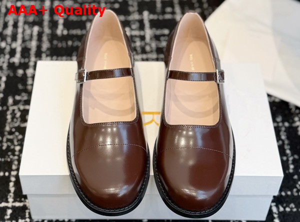 The Row Kai Mary Jane Deep Brown Glossy Calfskin Leather Replica