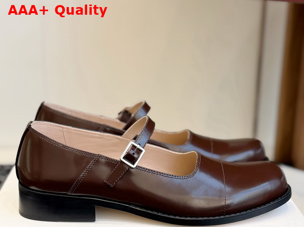 The Row Kai Mary Jane Deep Brown Glossy Calfskin Leather Replica