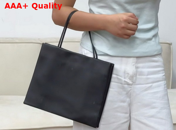 The Row Leather Cecily Top Handle Bag in Black Glossy Nappa Leather Replica