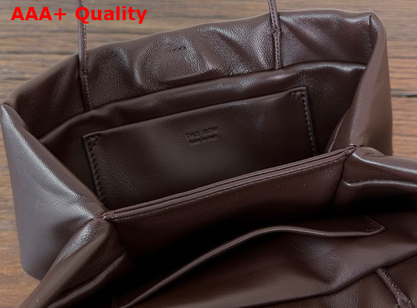 The Row Leather Cecily Top Handle Bag in Dark Brown Glossy Nappa Leather Replica