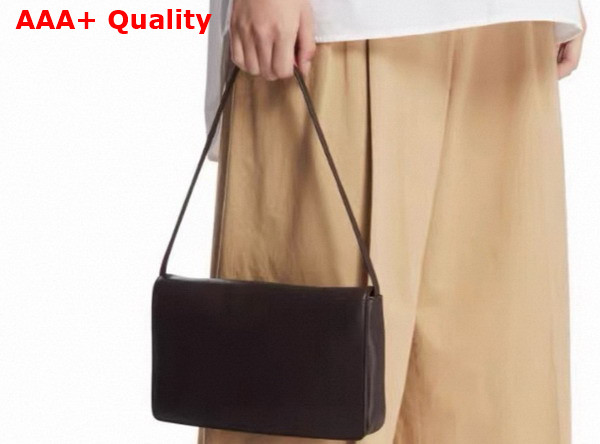 The Row Leather Nuance Shoulder Bag in Dark Brown Replica