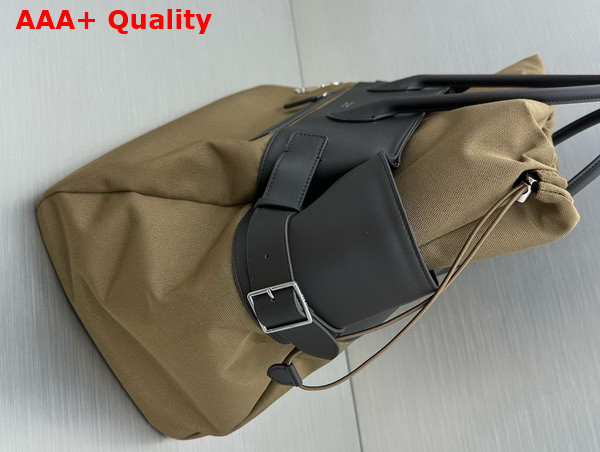 The Row Margaux 17 Inside Out Bag in Khaki Canvas and Black Leather Replica