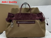 The Row Margaux 17 Inside Out Bag in Khaki Canvas and Dark Brown Suede Leather Replica