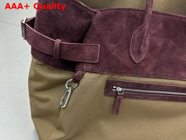 The Row Margaux 17 Inside Out Bag in Khaki Canvas and Dark Brown Suede Leather Replica