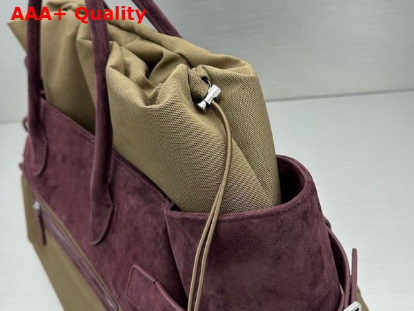 The Row Margaux 17 Inside Out Bag in Khaki Canvas and Dark Brown Suede Leather Replica