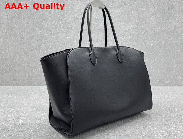 The Row Marlo Tote Bag in Black Polished Saddle Leather Replica