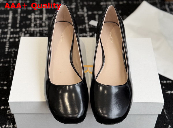 The Row Medium Heel Pump in Black Glossy Patent Calfskin Replica