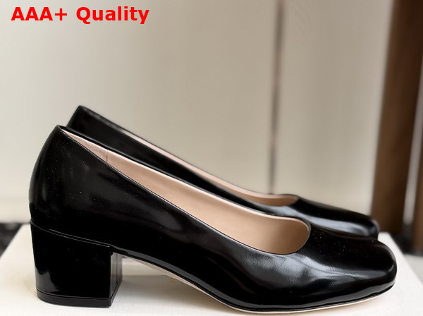 The Row Medium Heel Pump in Black Glossy Patent Calfskin Replica