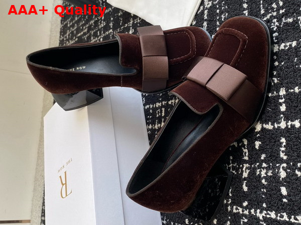 The Row Medium Heel Pump in Dark Brown Velvet Replica