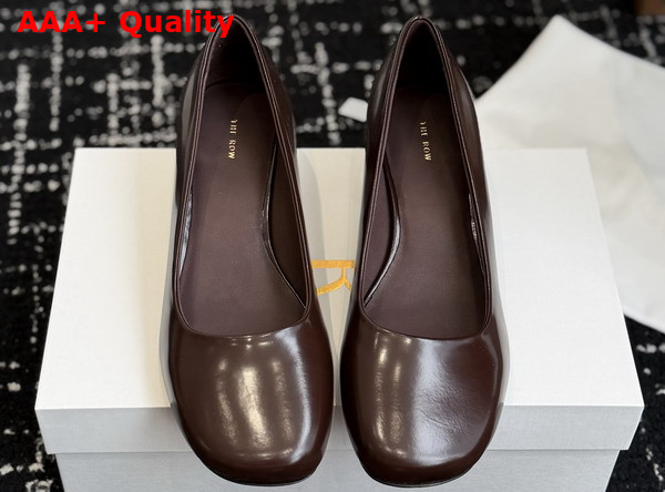 The Row Medium Heel Pump in Lacquer Brown Glossy Patent Calfskin Replica
