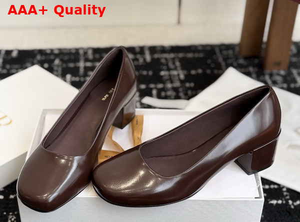 The Row Medium Heel Pump in Lacquer Brown Glossy Patent Calfskin Replica
