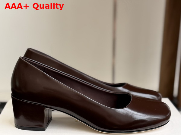 The Row Medium Heel Pump in Lacquer Brown Glossy Patent Calfskin Replica