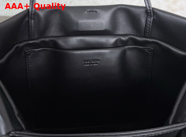 The Row Medium Leather Cecily Top Handle Bag in Black Glossy Nappa Leather Replica