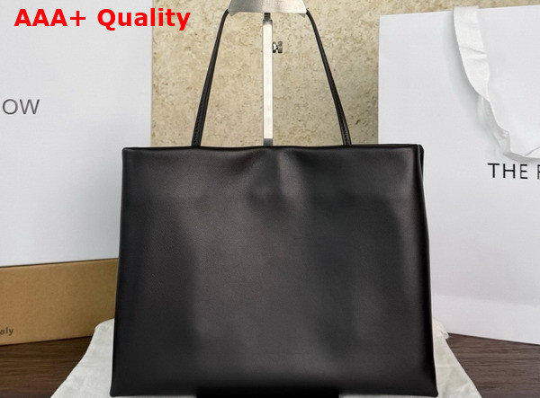 The Row Medium Leather Cecily Top Handle Bag in Black Glossy Nappa Leather Replica