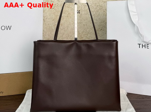 The Row Medium Leather Cecily Top Handle Bag in Dark Brown Glossy Nappa Leather Replica