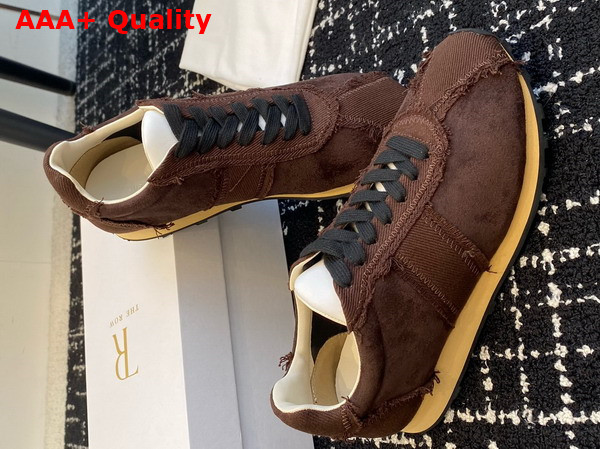 The Row Mica Sneaker in Wool Linen and Nylon Brown and Cream Replica