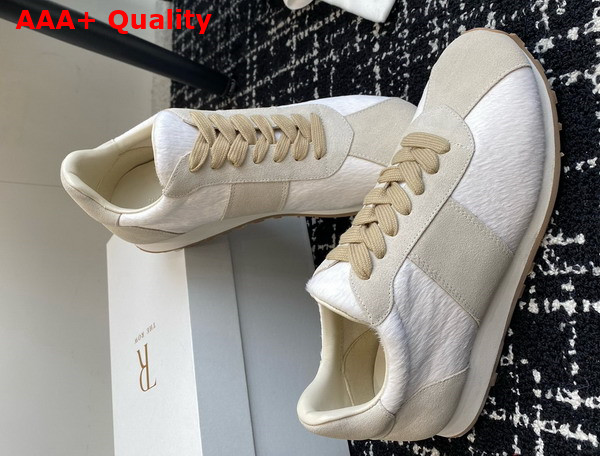 The Row Mica Sneakers in White Mink Fur and Suede Replica