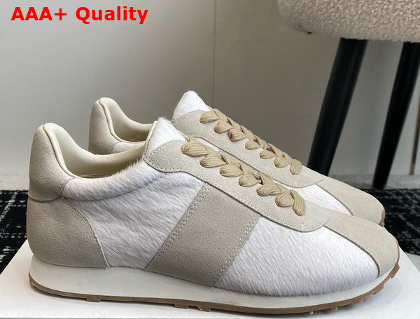 The Row Mica Sneakers in White Mink Fur and Suede Replica