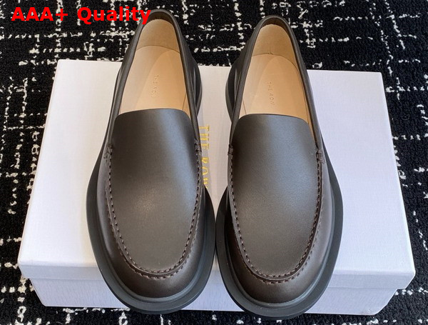 The Row Nic Loafer in Lacquer Brown Leather Replica