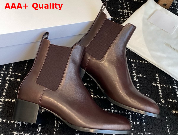 The Row Nobilis Chelsea Boot Lacquer Brown Polished Calfskin Leather Replica