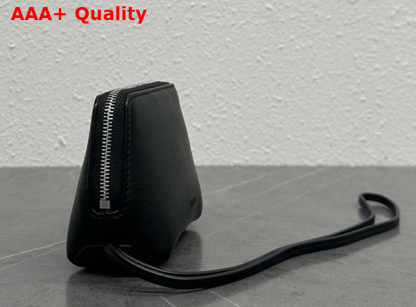 The Row Owen Pouch in Black Waxed Calfskin Leather with Slim Strap Replica