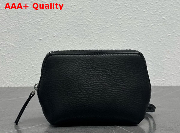 The Row Owen Pouch in Black Waxed Calfskin Leather with Slim Strap Replica