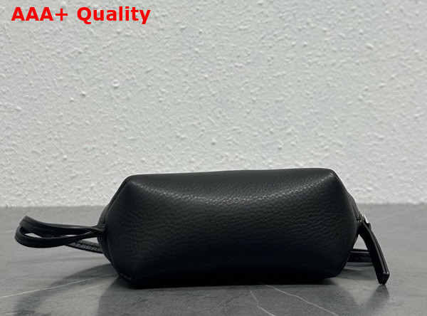The Row Owen Pouch in Black Waxed Calfskin Leather with Slim Strap Replica