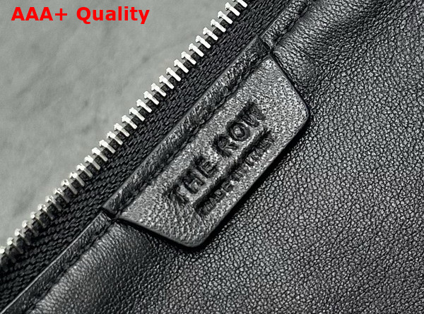 The Row Owen Pouch in Black Waxed Calfskin Leather with Slim Strap Replica