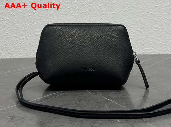 The Row Owen Pouch in Black Waxed Calfskin Leather with Slim Strap Replica
