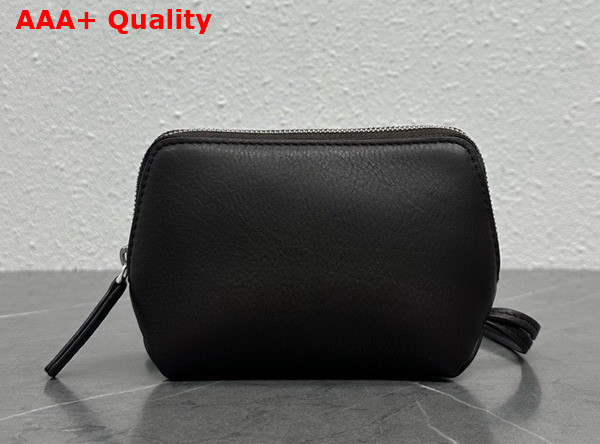 The Row Owen Pouch in Dark Brown Waxed Calfskin Leather with Slim Strap Replica