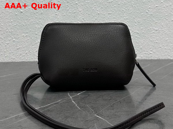 The Row Owen Pouch in Dark Brown Waxed Calfskin Leather with Slim Strap Replica