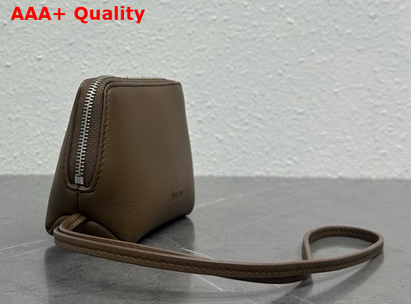 The Row Owen Pouch in Tawny Brown Waxed Calfskin Leather with Slim Strap Replica