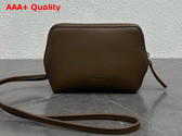 The Row Owen Pouch in Tawny Brown Waxed Calfskin Leather with Slim Strap Replica