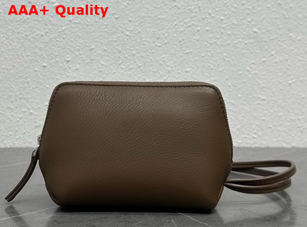 The Row Owen Pouch in Tawny Brown Waxed Calfskin Leather with Slim Strap Replica