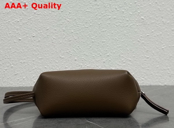 The Row Owen Pouch in Tawny Brown Waxed Calfskin Leather with Slim Strap Replica