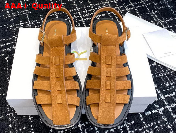 The Row Pablo Sandal in Caramel Suede Leather Replica