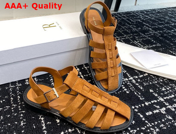 The Row Pablo Sandal in Caramel Suede Leather Replica