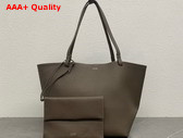 The Row Park Tote Three Bag in Elephant Grey Grained Calfskin Leather Replica